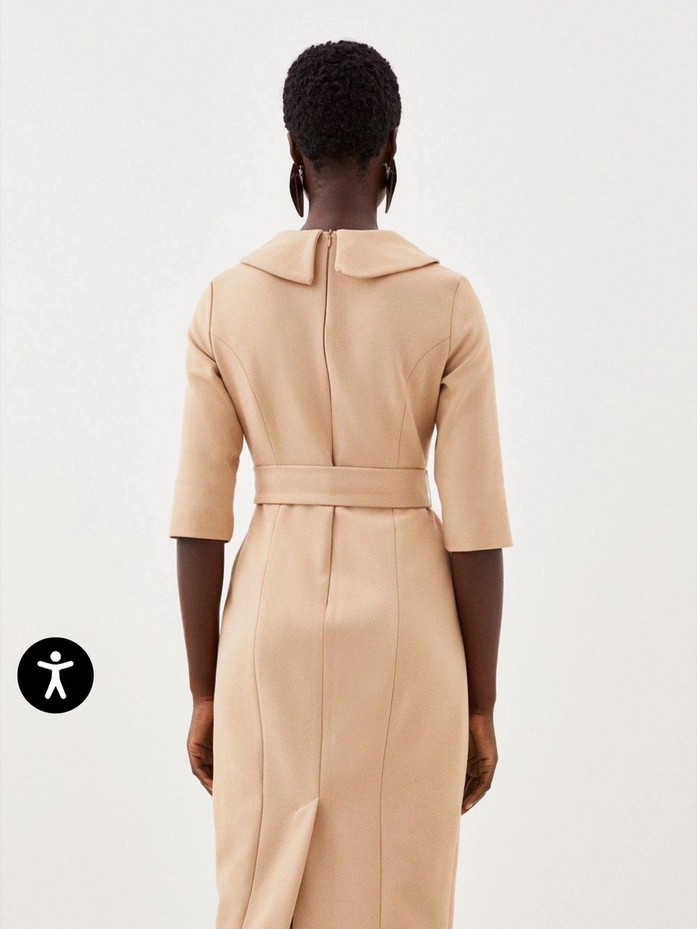 Karen Millen Camel Midi Crepe Structure Dress with Waist Tie 6 Petite - Picture 8 of 11